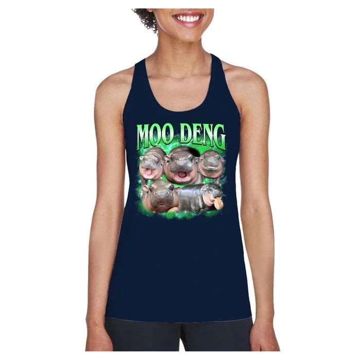 Green Moo Deng Meme Hippo Women's Racerback Tank