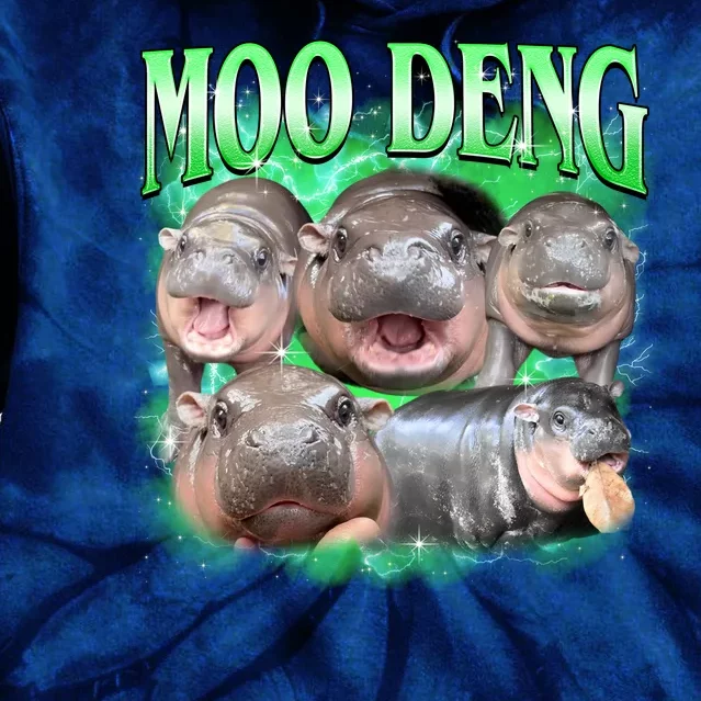 Green Moo Deng Meme Hippo Tie Dye Hoodie