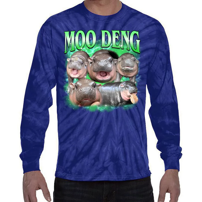 Green Moo Deng Meme Hippo Tie-Dye Long Sleeve Shirt