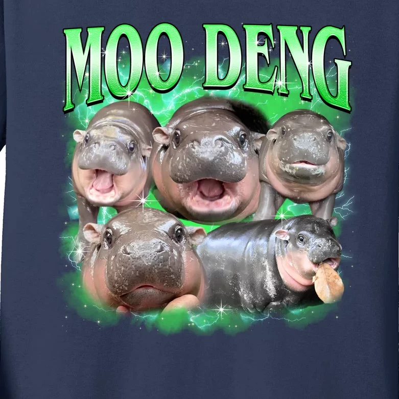 Green Moo Deng Meme Hippo Kids Long Sleeve Shirt