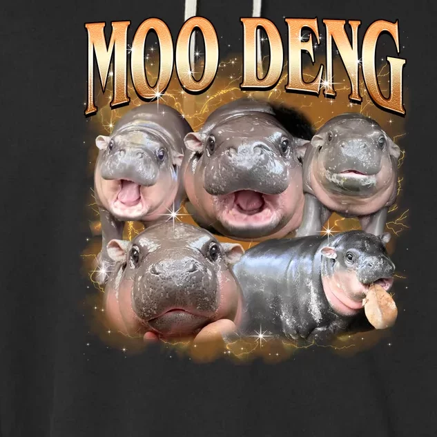 Gold Moo Deng Meme Hippo Funny Garment-Dyed Fleece Hoodie