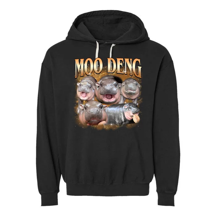 Gold Moo Deng Meme Hippo Funny Garment-Dyed Fleece Hoodie