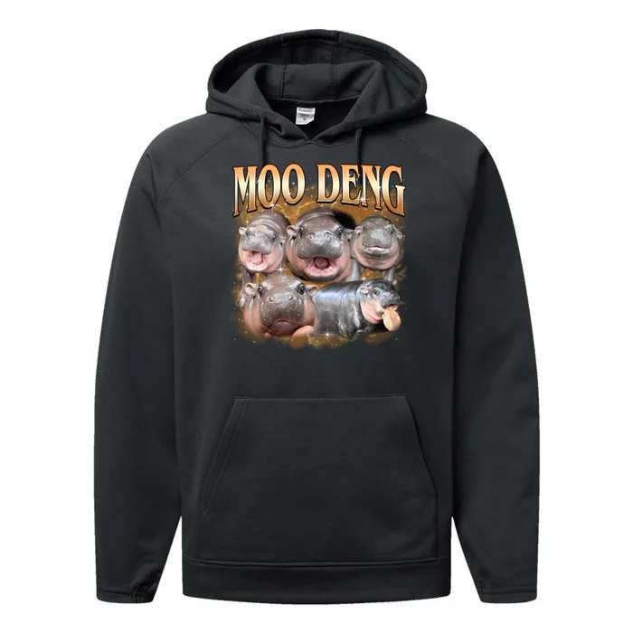 Gold Moo Deng Meme Hippo Funny Performance Fleece Hoodie