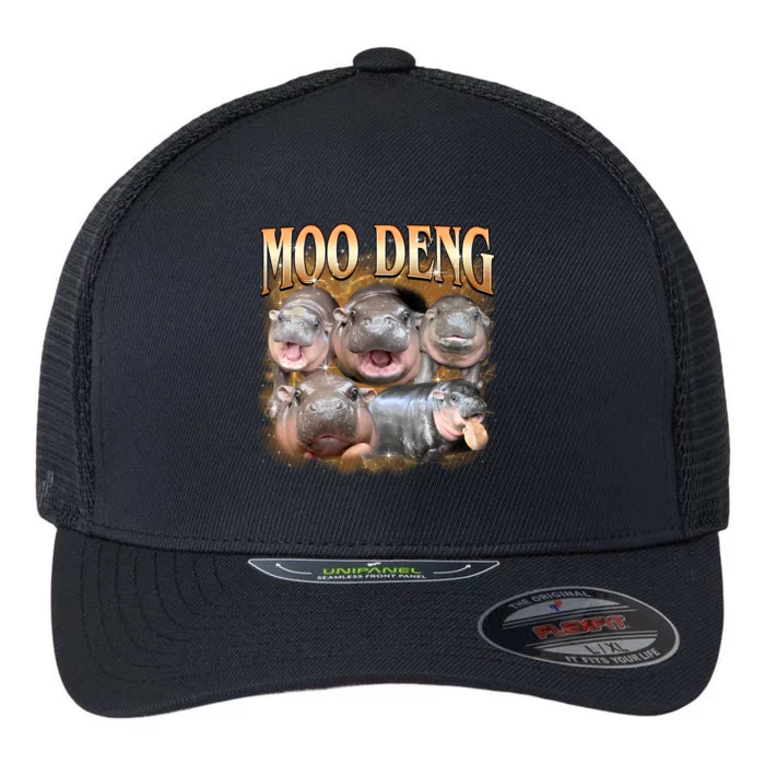 Gold Moo Deng Meme Hippo Funny Flexfit Unipanel Trucker Cap