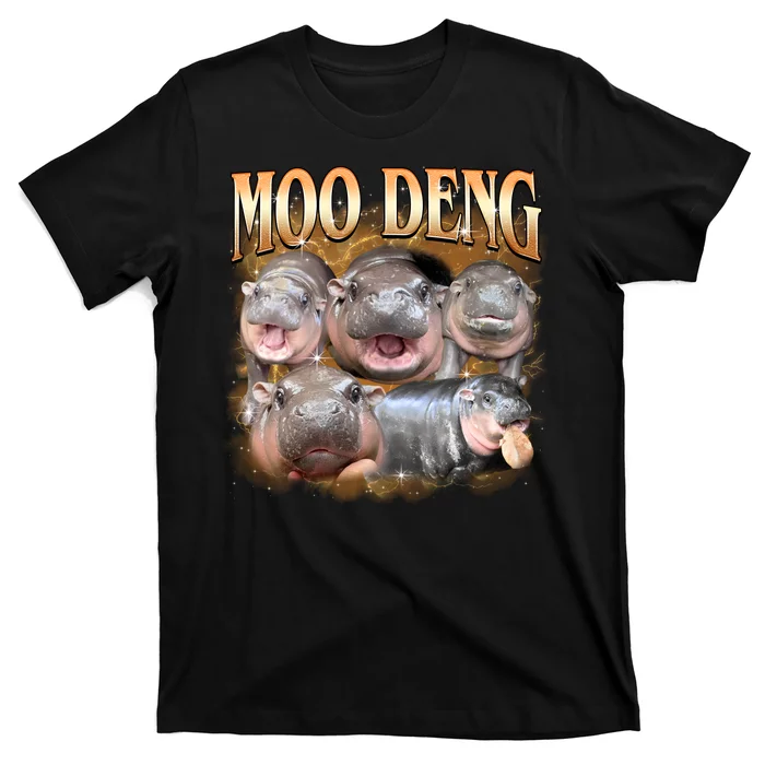 Gold Moo Deng Meme Hippo Funny T-Shirt