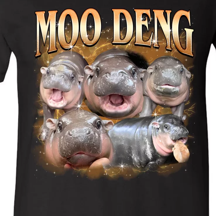 Gold Moo Deng Meme Hippo Funny V-Neck T-Shirt