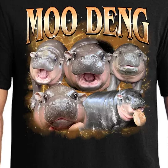 Gold Moo Deng Meme Hippo Funny Pajama Set