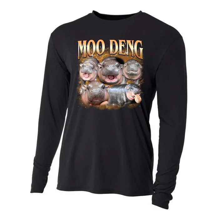 Gold Moo Deng Meme Hippo Funny Cooling Performance Long Sleeve Crew