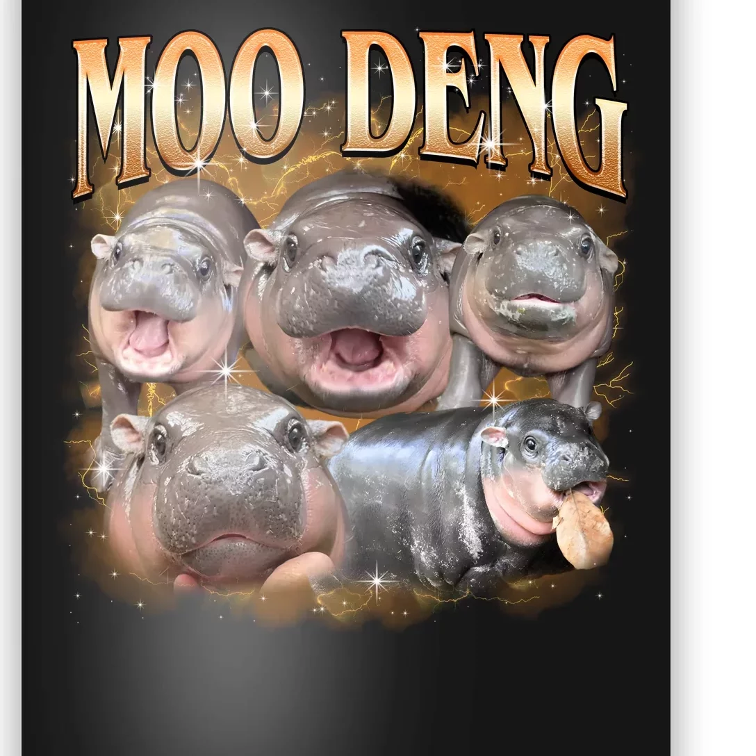 Gold Moo Deng Meme Hippo Funny Poster