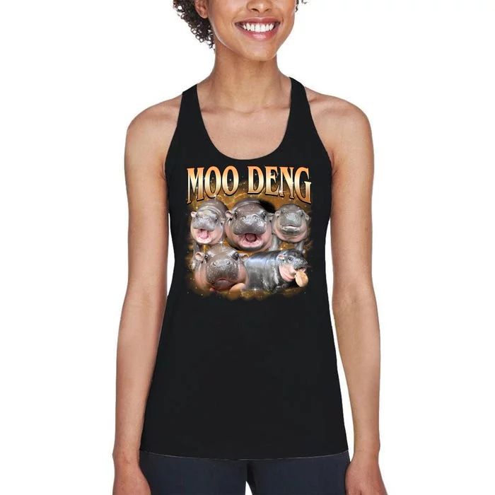 Gold Moo Deng Meme Hippo Funny Women's Racerback Tank