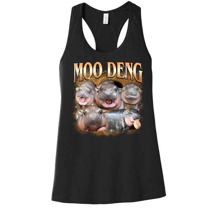 Gold Moo Deng Meme Hippo Funny Women's Racerback Tank