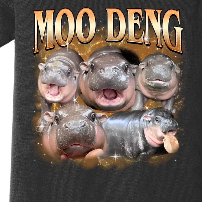 Gold Moo Deng Meme Hippo Funny Baby Bodysuit