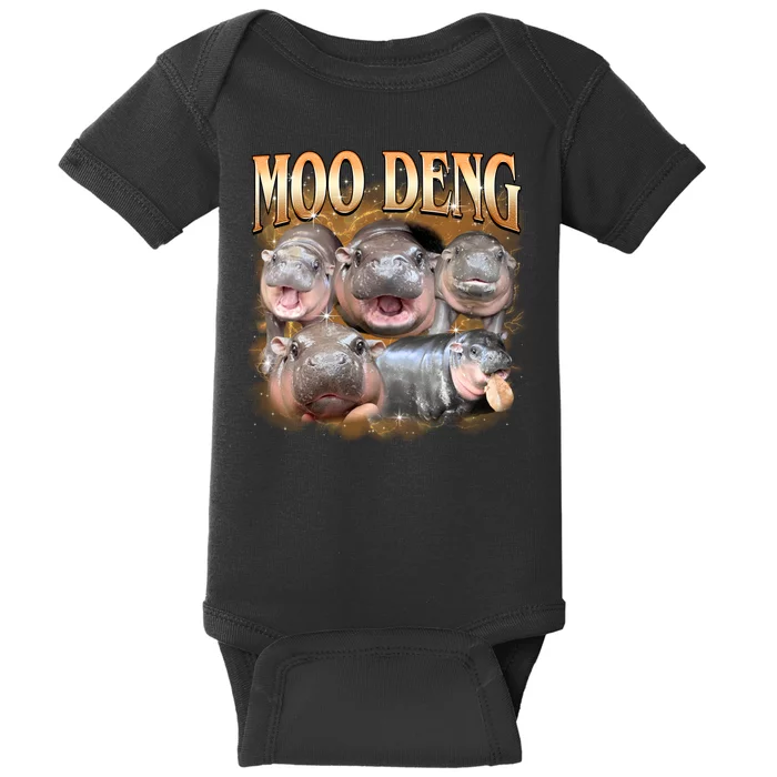 Gold Moo Deng Meme Hippo Funny Baby Bodysuit