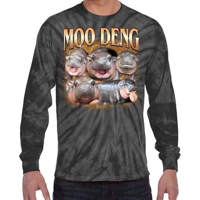 Gold Moo Deng Meme Hippo Funny Tie-Dye Long Sleeve Shirt