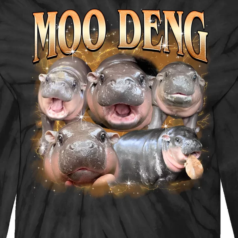 Gold Moo Deng Meme Hippo Funny Tie-Dye Long Sleeve Shirt