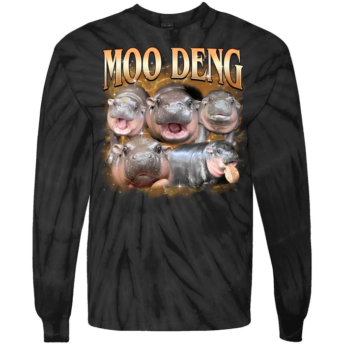 Gold Moo Deng Meme Hippo Funny Tie-Dye Long Sleeve Shirt