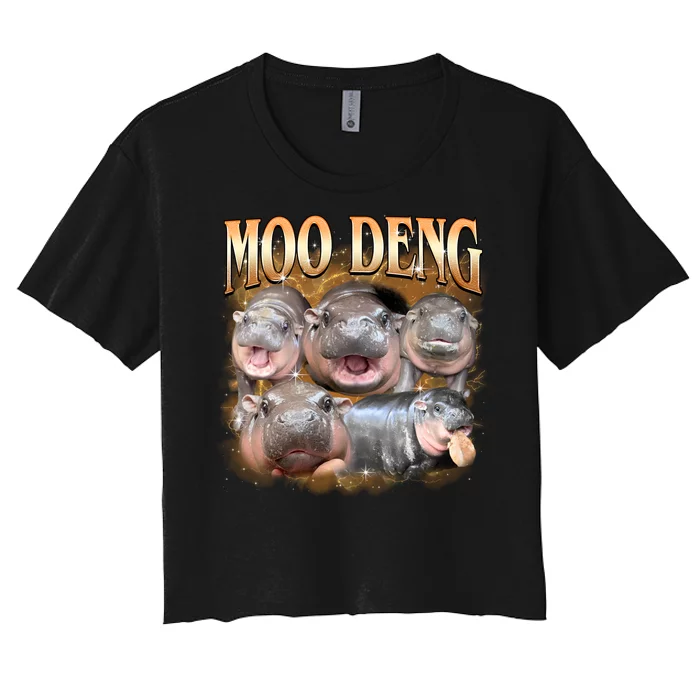 Gold Moo Deng Meme Hippo Funny Women's Crop Top Tee