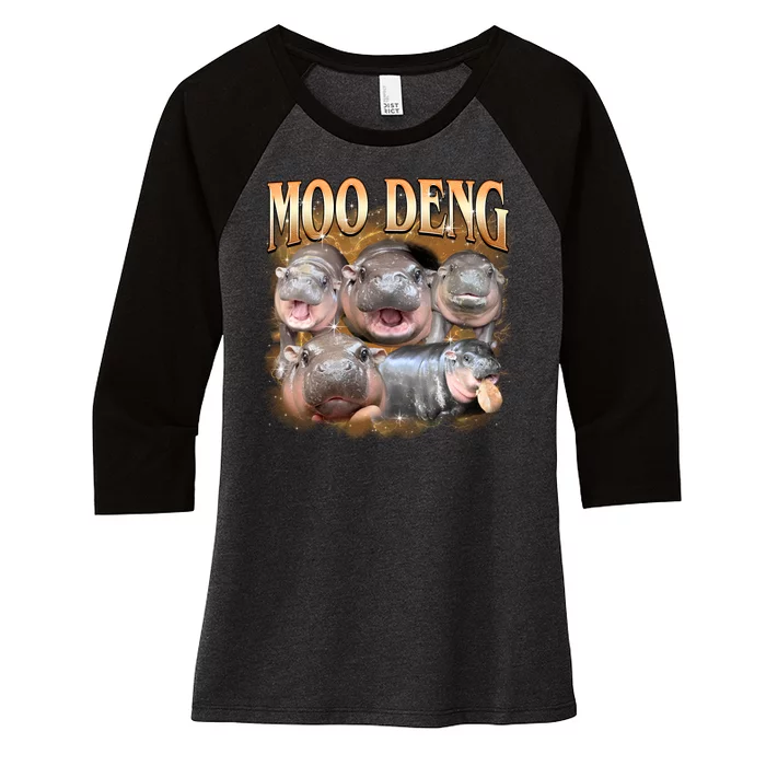 Gold Moo Deng Meme Hippo Funny Women's Tri-Blend 3/4-Sleeve Raglan Shirt