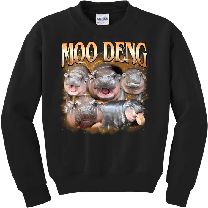 Gold Moo Deng Meme Hippo Funny Kids Sweatshirt