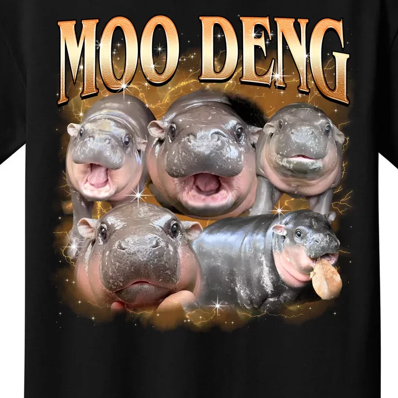 Gold Moo Deng Meme Hippo Funny Kids T-Shirt