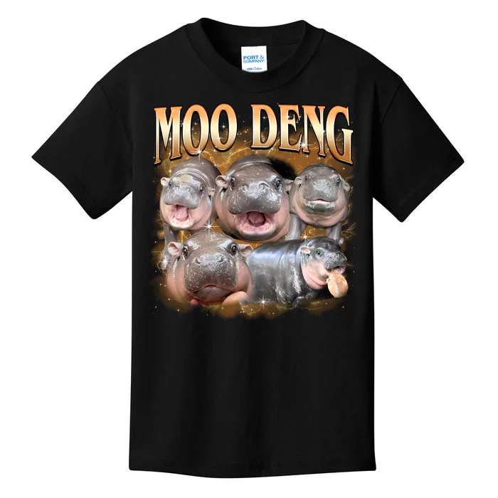 Gold Moo Deng Meme Hippo Funny Kids T-Shirt