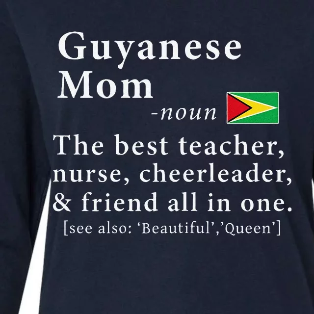 Guyanese Mom Definition Guyana Flag Mothers Day Womens Cotton Relaxed Long Sleeve T-Shirt