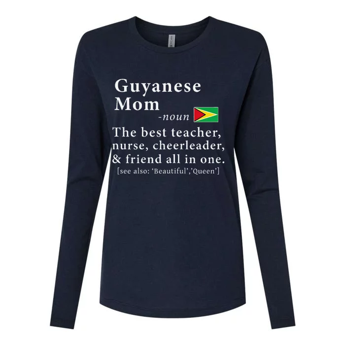 Guyanese Mom Definition Guyana Flag Mothers Day Womens Cotton Relaxed Long Sleeve T-Shirt