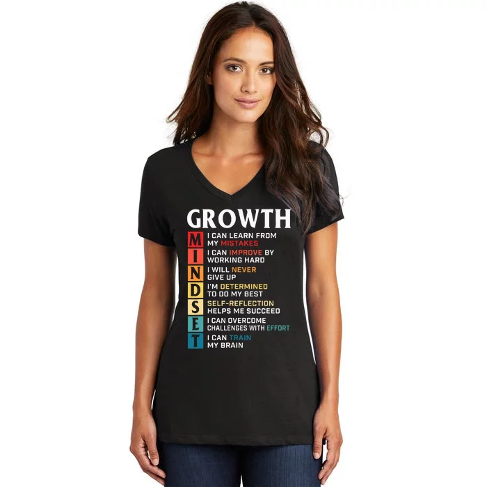 Growth Mindset Definition Motivational Quote Inspiration Women's V-Neck T-Shirt