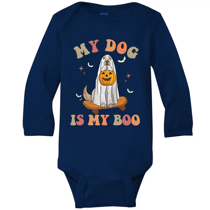 Groovy My Dog Is My Boo Ghost Dog Halloween Costume Gift Baby Long Sleeve Bodysuit