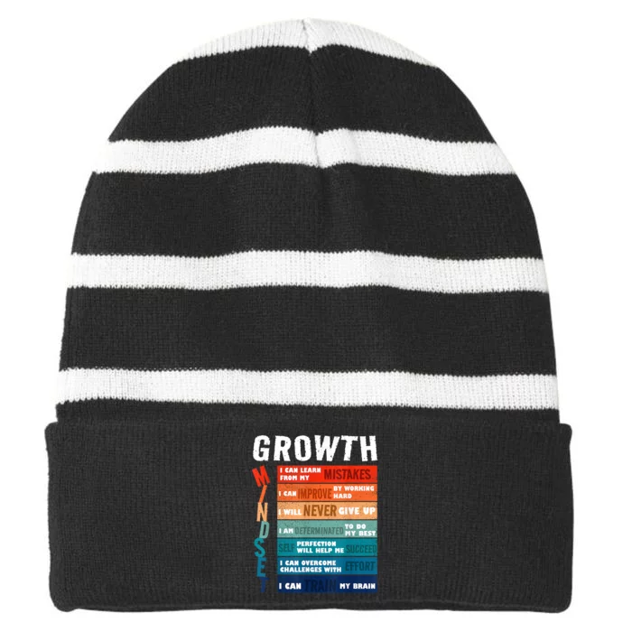 Growth Mindset Definition Motivational Quote Inspiration Striped Beanie with Solid Band