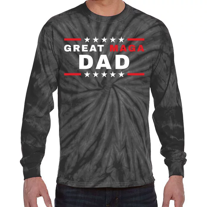 Great MAGA DAD Father's Day Gift Trump Supporter Birthday Tie-Dye Long Sleeve Shirt