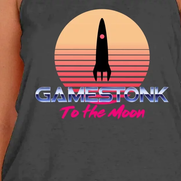 $GME Ticker Rocket Moon Gamestonk GME Gamestick Women's Knotted Racerback Tank