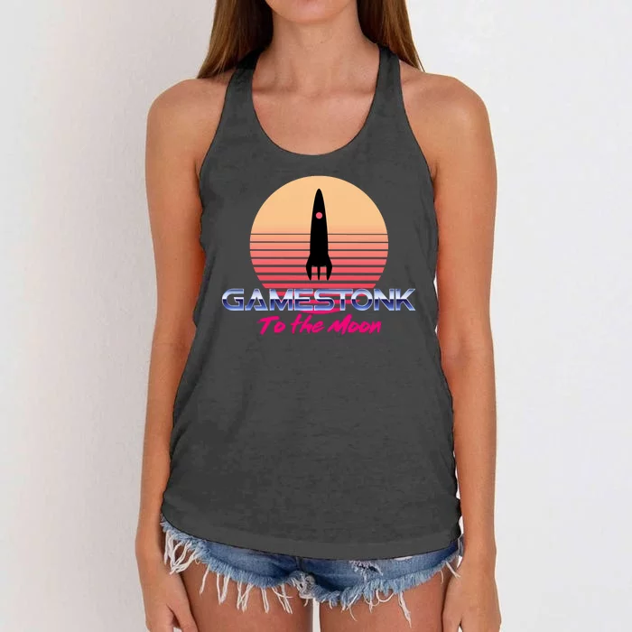 $GME Ticker Rocket Moon Gamestonk GME Gamestick Women's Knotted Racerback Tank