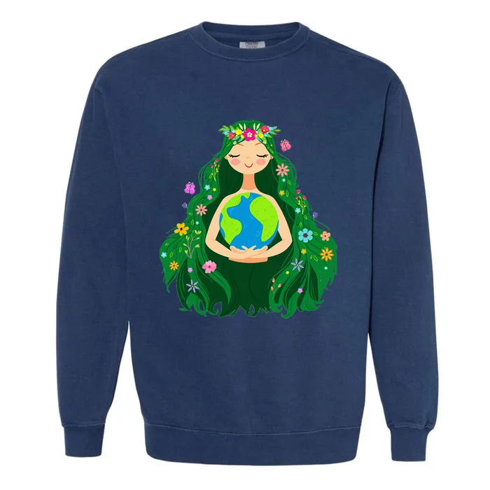 Green Mother Earth Day Gaia Save Our Planet Garment-Dyed Sweatshirt