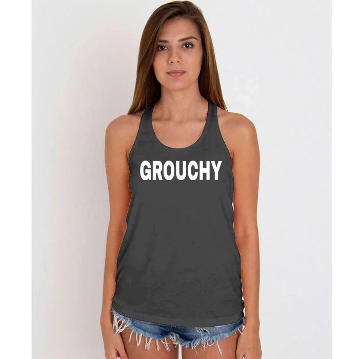 GROUCHY Mood Emotion Bold White Text Women's Knotted Racerback Tank