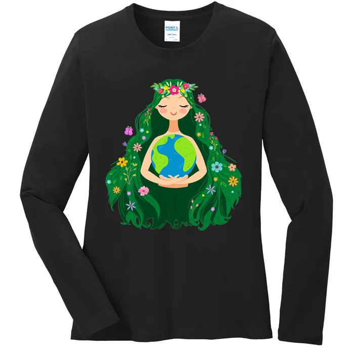 Green Mother Earth Day Gaia Save Our Planet Ladies Long Sleeve Shirt