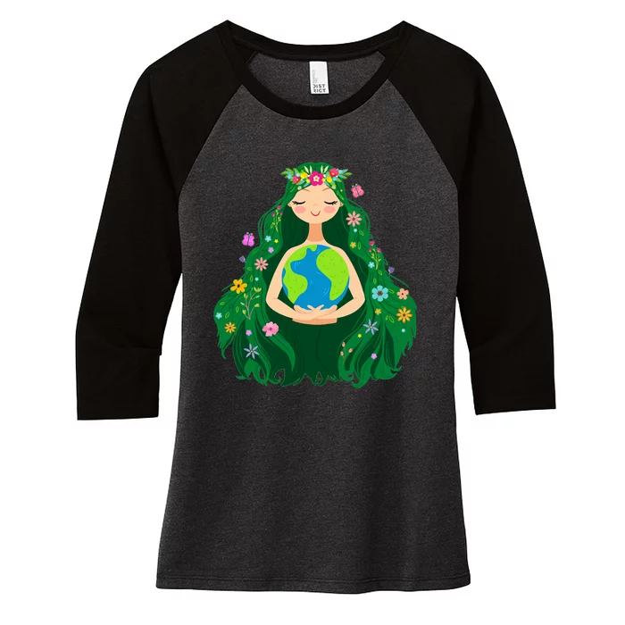 Green Mother Earth Day Gaia Save Our Planet Women's Tri-Blend 3/4-Sleeve Raglan Shirt