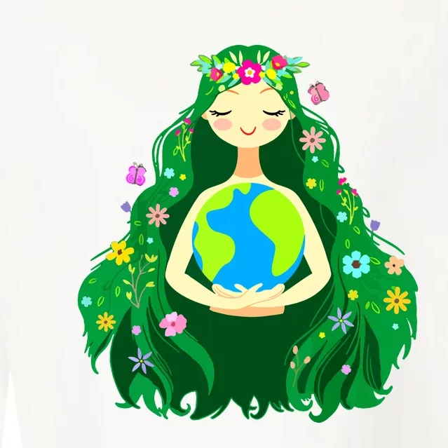 Green Mother Earth Day Gaia Save Our Planet Women Cropped Pullover Crew