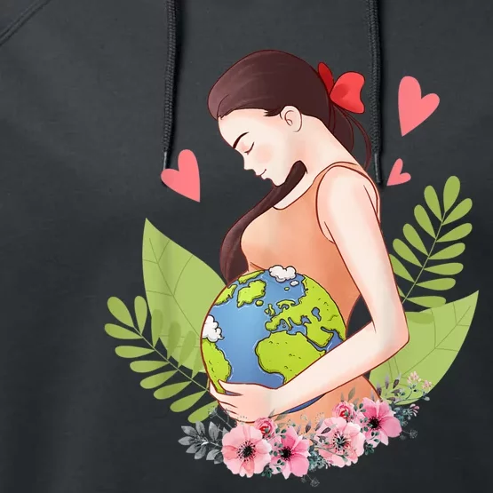 Green Mother Earth Day Save Our Planet Happy Pregnant Women Performance Fleece Hoodie