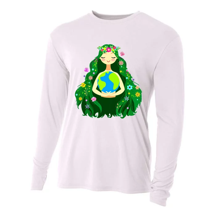 Green Mother Earth Day Gaia Save Our Planet Women Cooling Performance Long Sleeve Crew