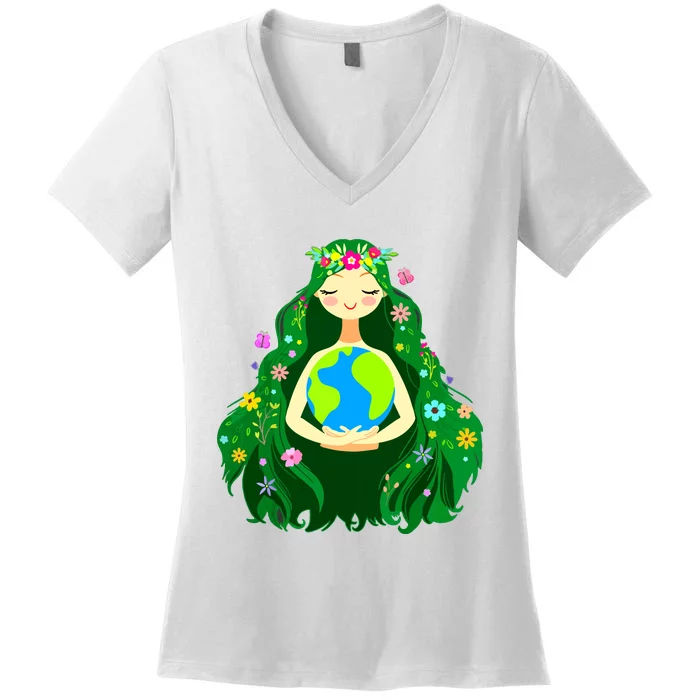 Green Mother Earth Day Gaia Save Our Planet Women Women's V-Neck T-Shirt