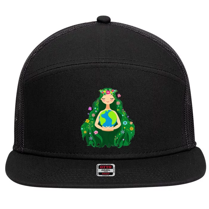 Green Mother Earth Day Gaia Save Our Planet 7 Panel Mesh Trucker Snapback Hat