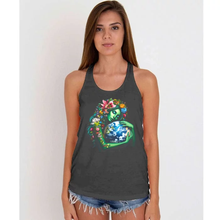 Green Mother Earth Day Gaia Save Our Planet Women's Knotted Racerback Tank