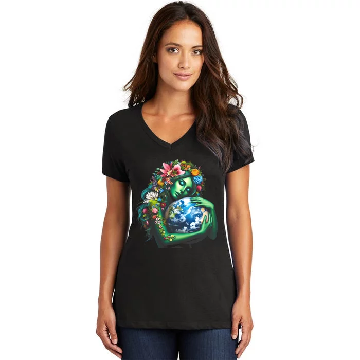 Green Mother Earth Day Gaia Save Our Planet Women's V-Neck T-Shirt