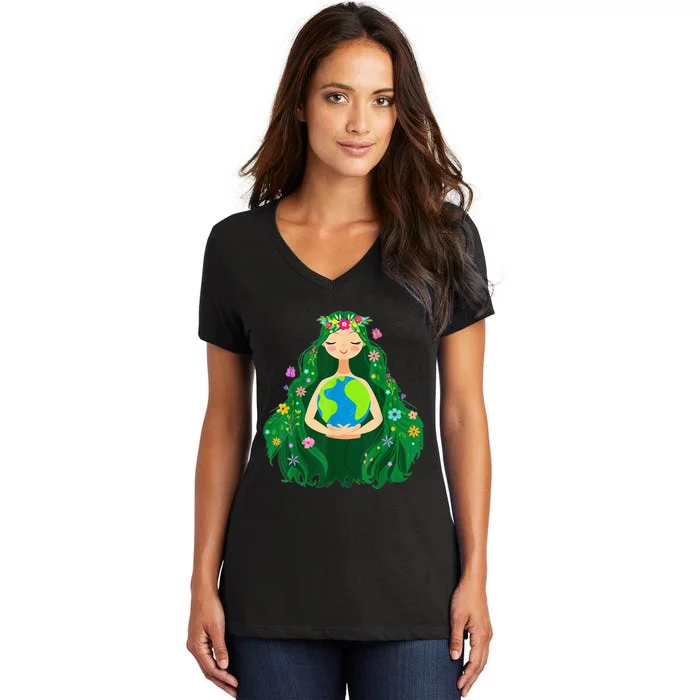 Green Mother Earth Day Gaia Save Our Planet Women's V-Neck T-Shirt