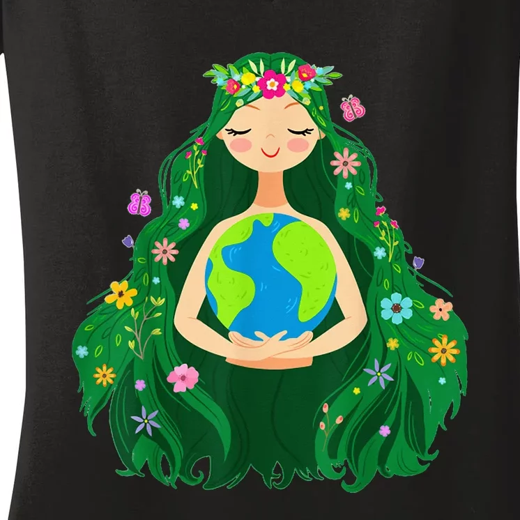 Green Mother Earth Day Gaia Save Our Planet Women's V-Neck T-Shirt