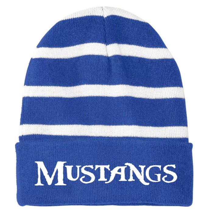 Go Mustangs Football Baseball Basketball Cheer Fan School Gift Striped Beanie with Solid Band