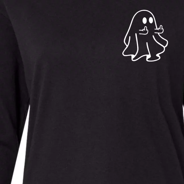 Ghost Middle Finger Funny Ghost Halloween Womens Cotton Relaxed Long Sleeve T-Shirt