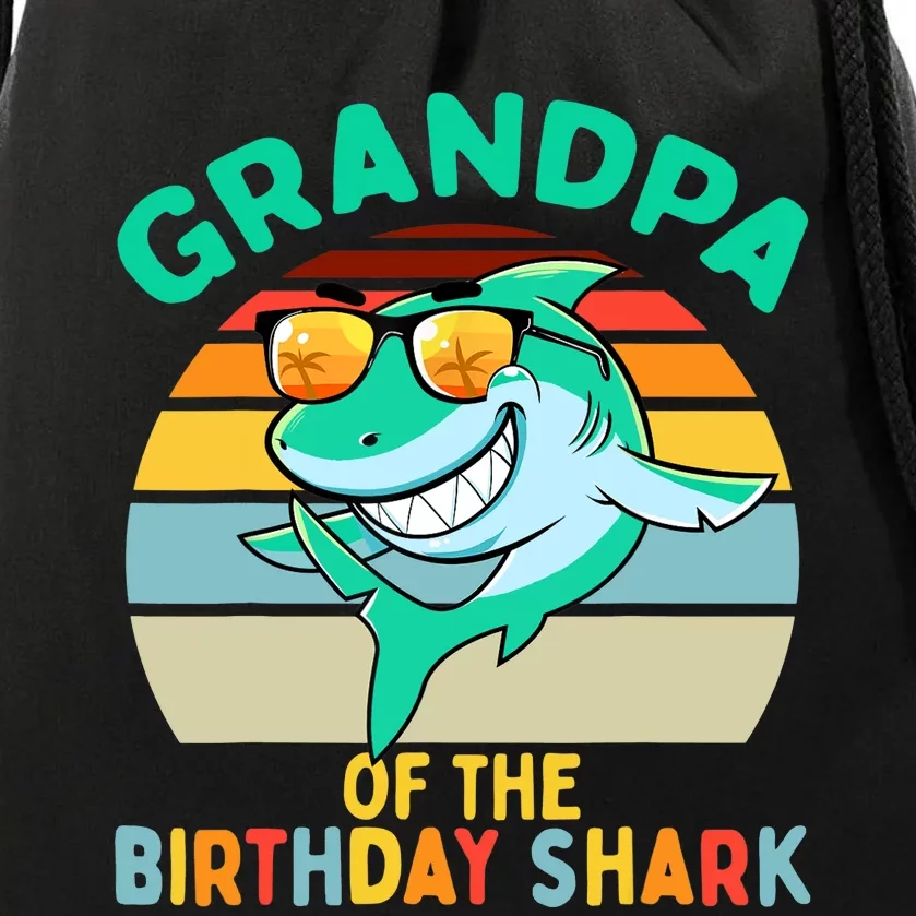 Grandpa Matching Family Shark Birthday Drawstring Bag