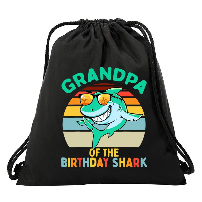 Grandpa Matching Family Shark Birthday Drawstring Bag